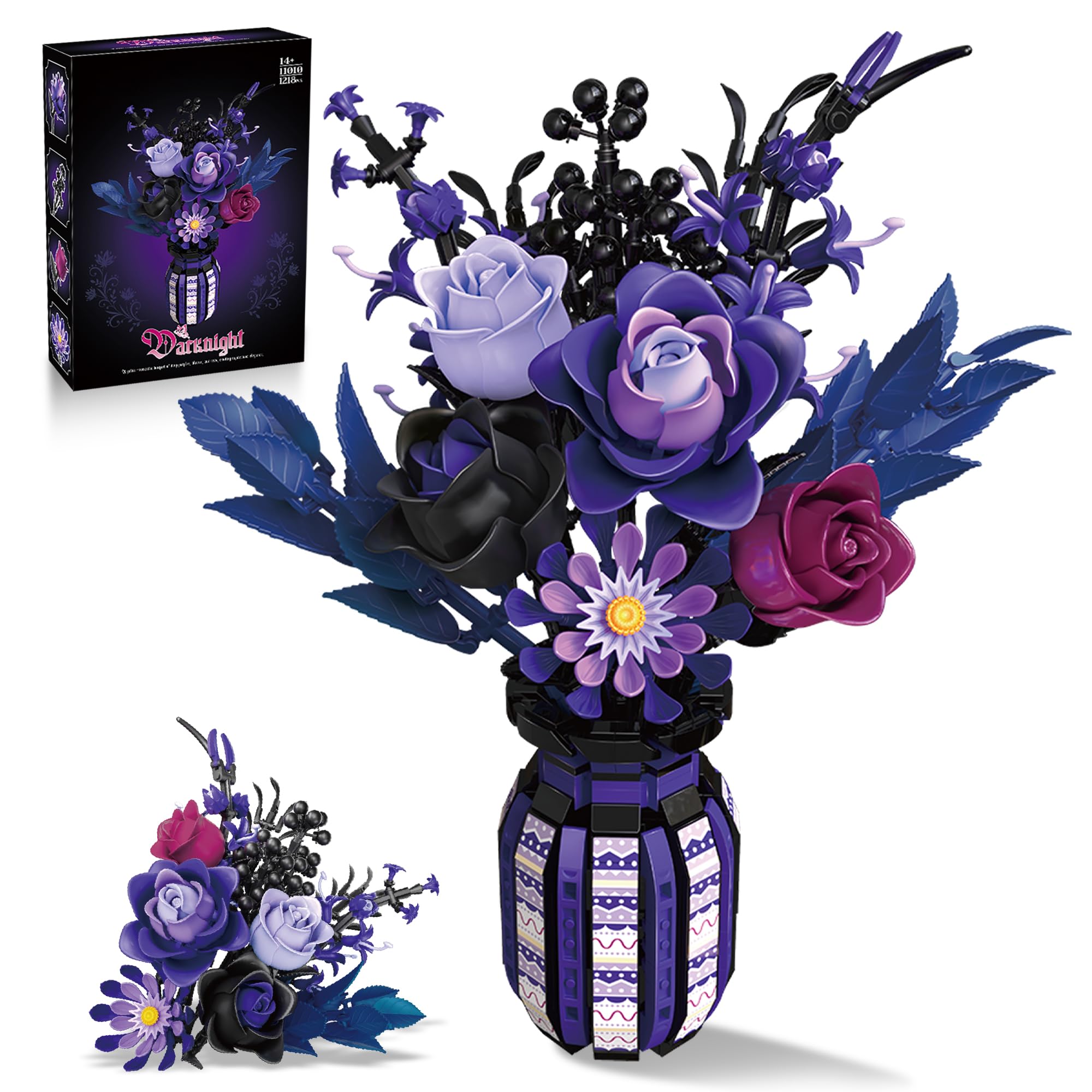 ZONECYTD Flowers Bouquet Building Set Roses Purple Botanical